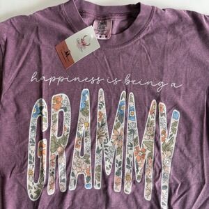 Happiness is being a Grammy Med Graphic Tee Purple Comfort Colors Floral Printed